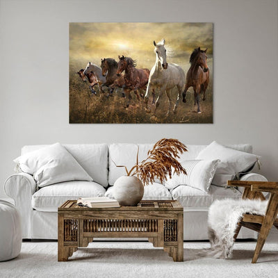 Bilder auf Leinwand 100x70cm Leinwandbild mit Rahmen Pferd Tier Natur Gross Wanddeko Bild Schlafzimm