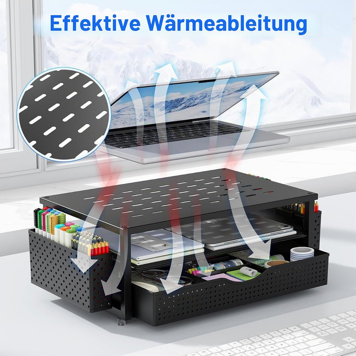 Monitorständer, Schreibtisch Organizer mit Schublade und 2 Stifthaltern, Monitor Erhöhung für Bildsc
