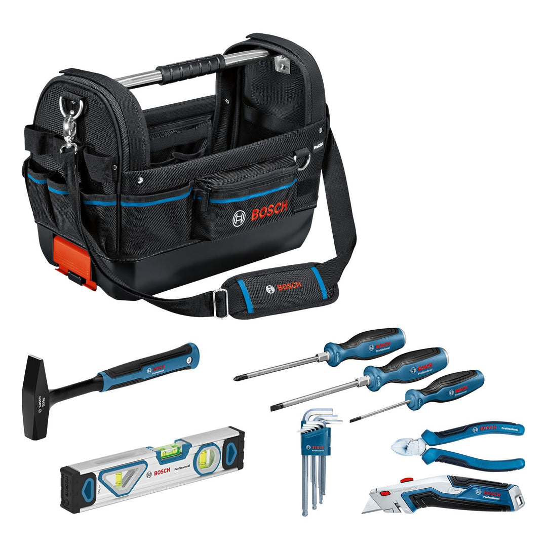 Bosch Professional Combo Kit: Werkzeugtasche GWT 20 + Handwerkzeug-Set (inkl. 3x Schraubendreher, In