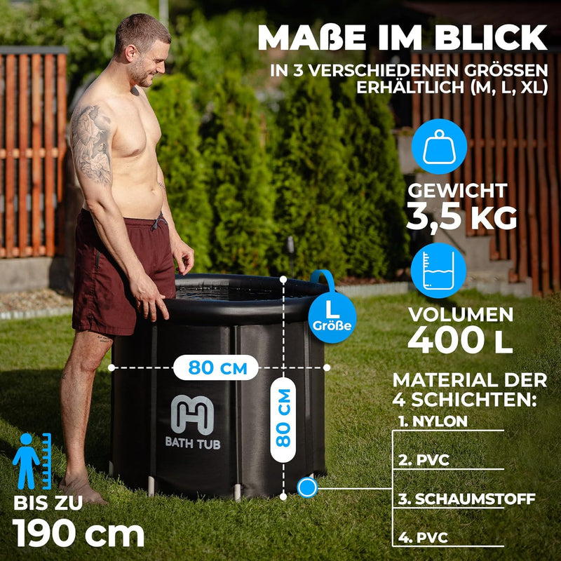 NUIA Premium Eisbad 2.0 400L (80 cm Ø) L Komplettset, Kryotherapie Eis Bad für Sportler & Anfänger,