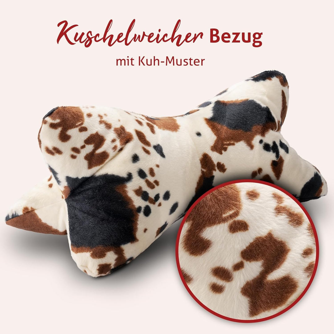 Leseknochen mit Tiermuster in Kuh Optik | Buchstütze mit kuschelweichem Bezug | ca. 40 x 18 cm | Nac