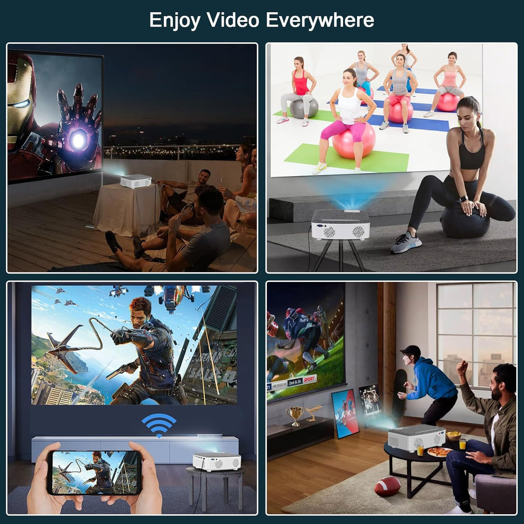 WiFi Beamer mit 120 Zoll Screen, 7500 Lumen WLAN Bluetooth Unterstützung 1080P Video, mit HiFi-Lauts