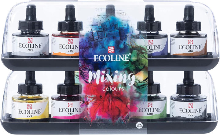 Talens Ecoline , Aquarell, Wasserfarbe 10 x 30ml Gläser-Set 30 ml (10er Pack) Mehrfarbig, 30 ml (10e