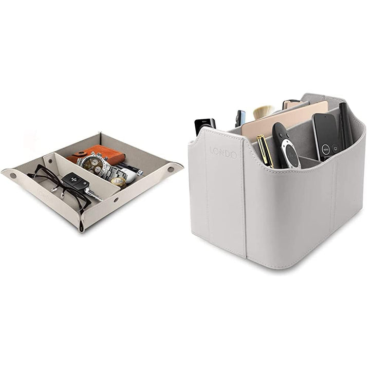 Londo Leder Fernbedienung Organizer und Halter mit Tablet Fach (Weiss) & Leder Taschenleerer - Vide