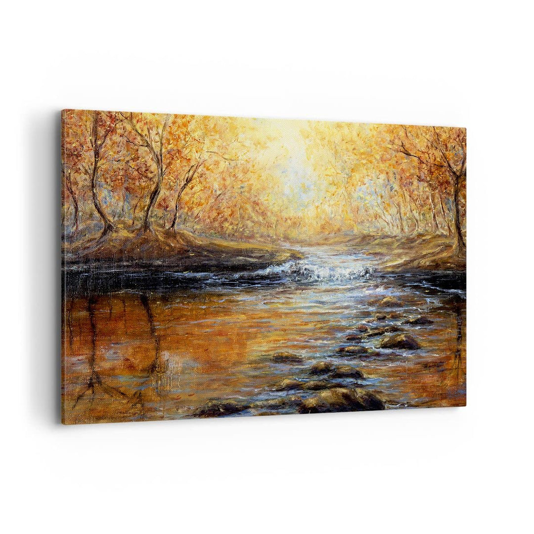 Bilder auf Leinwand 100x70cm Leinwandbild mit Rahmen Bach Park Baum Gross Wanddeko Bild Schlafzimmer