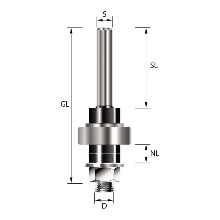 ENT 14000 Aufnahmedorn Schaft (S) 8 mm, Durchmesser (D) 6,35 mm, NL 13 mm, SL 34,5 mm, GL 68 mm, mit