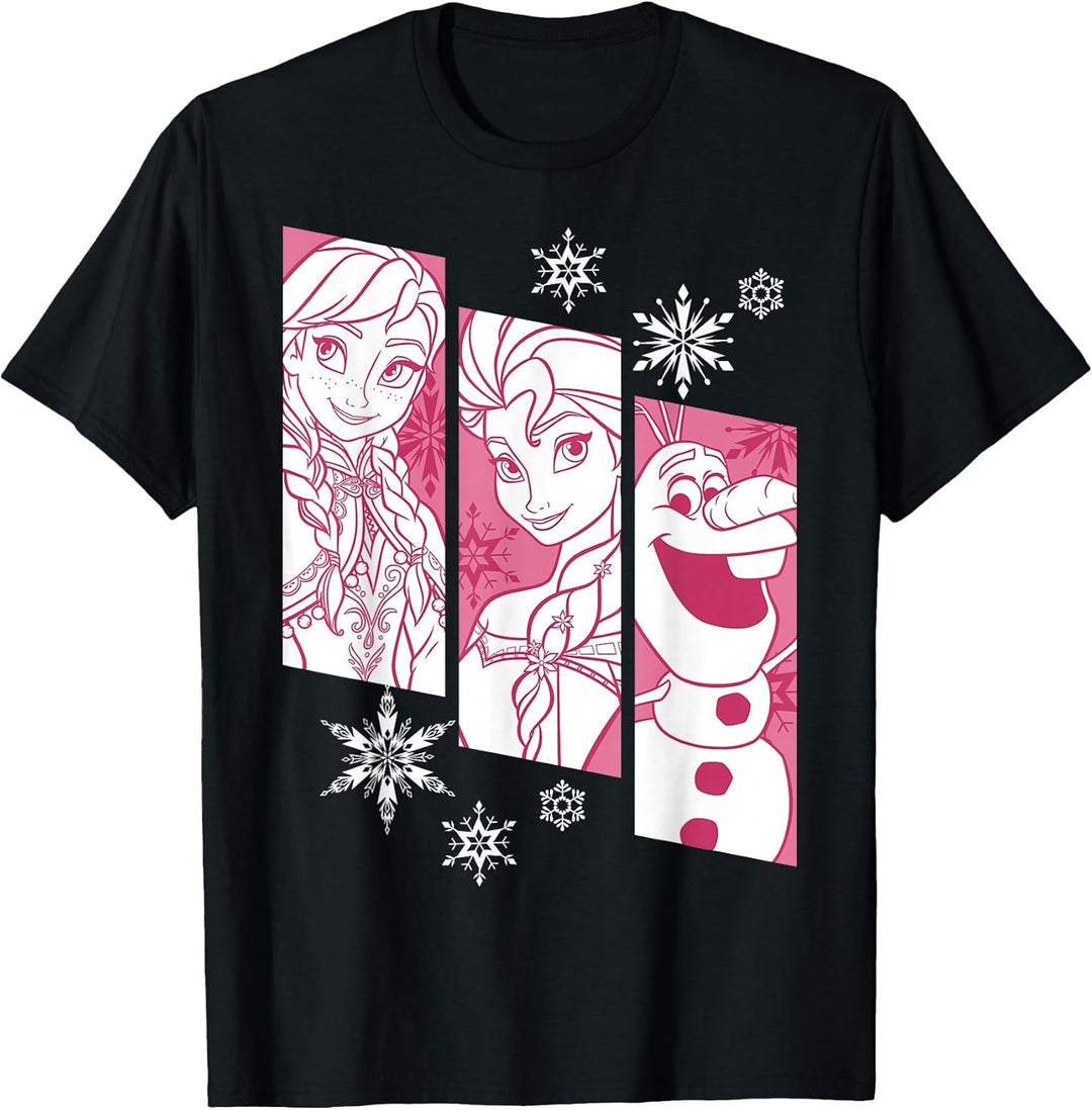Mens Disney Frozen Anna Elsa Olaf Snowflake Panel Graphic T-Shirt Medium Asphalt