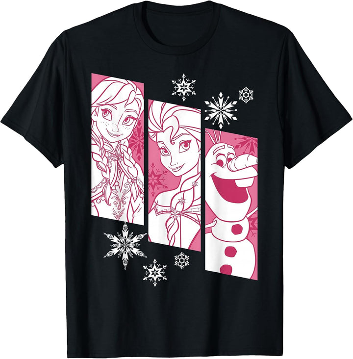Mens Disney Frozen Anna Elsa Olaf Snowflake Panel Graphic T-Shirt Medium Asphalt