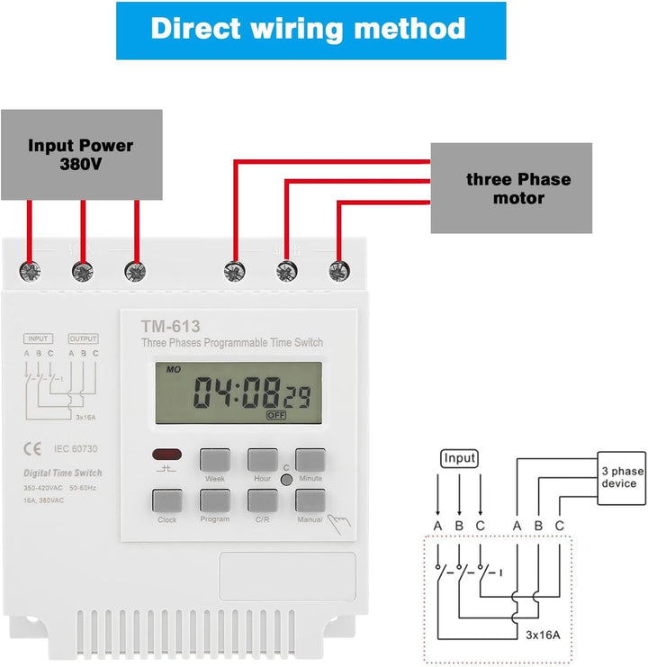DEWIN Programmierbares Zeitrelais,TM-163 Dreiphasiger 380V Smart Digital Wochenprogrammschalter