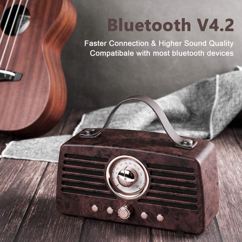 Retro Bluetooth-Lautsprecher, Tragbarer Kabelloser Aurtec-Lautsprecher Bluetooth 4.2 mit Radio FM, S