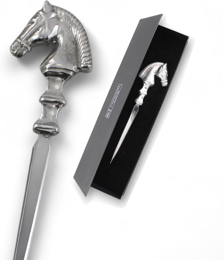 Cavagnini, Eleganter Brieföffner aus Edelstahl und Zinn, inklusive Geschenkbox (Pferd) Cavallo, Cava