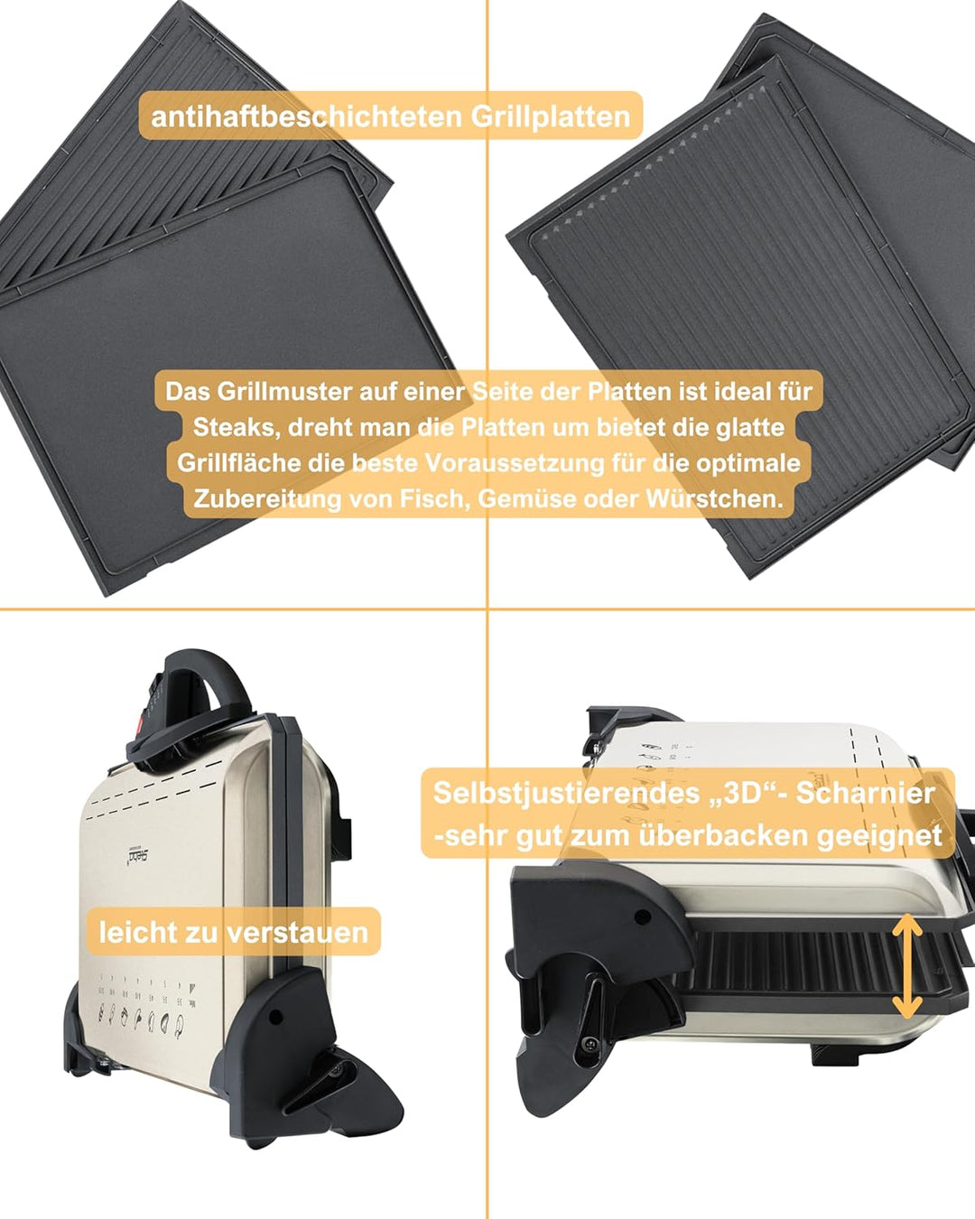 Steba PG 4.4 - BBQ Kontaktgrill - Überbacken - Offen Grillen auf doppelter Fläche - Grillfläche: 2 x