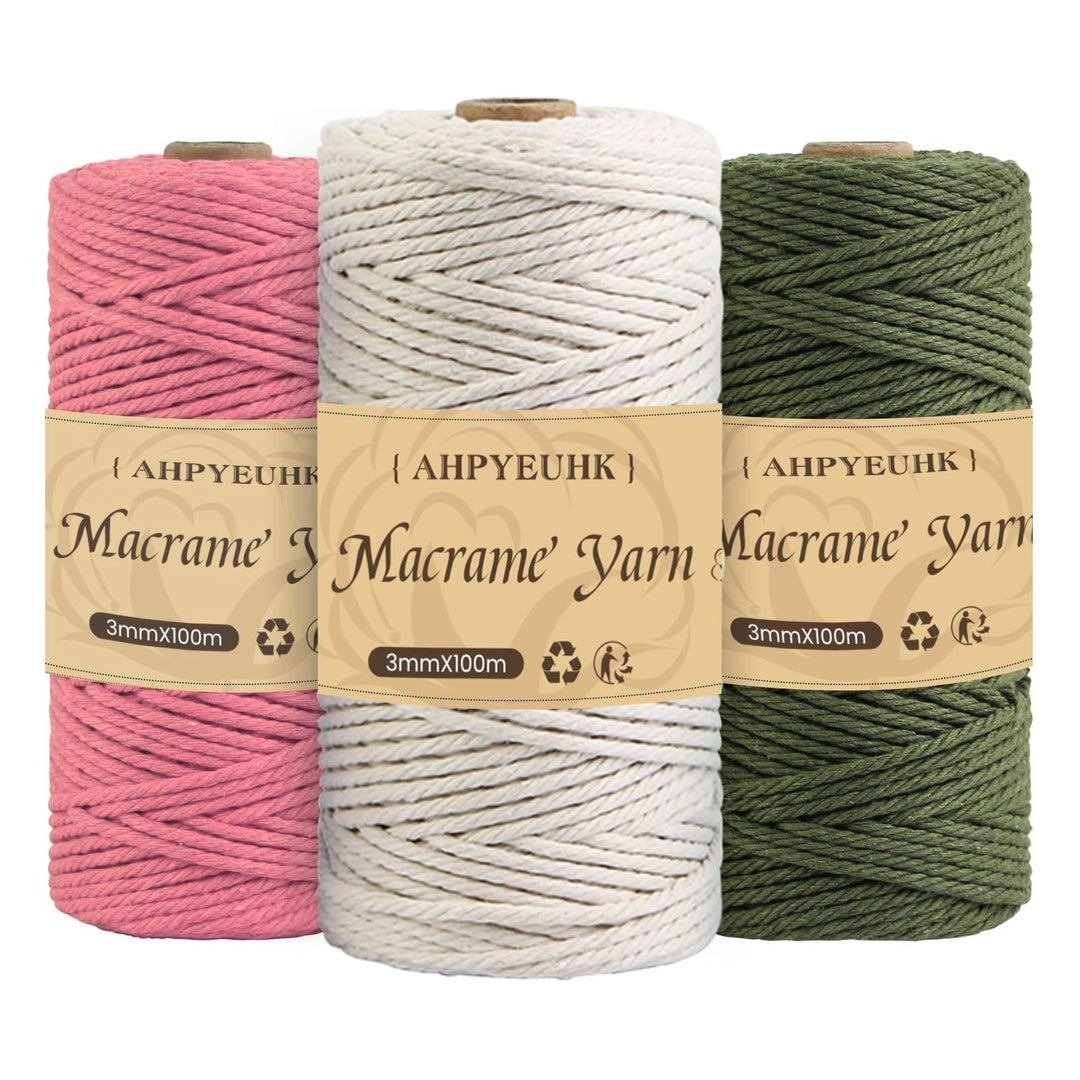 Makramee Garn 3mm X 100m,3 Stuck Makramee Baumwollgarn Baumwollschnur Natur Bastelschnur Makramee Zu