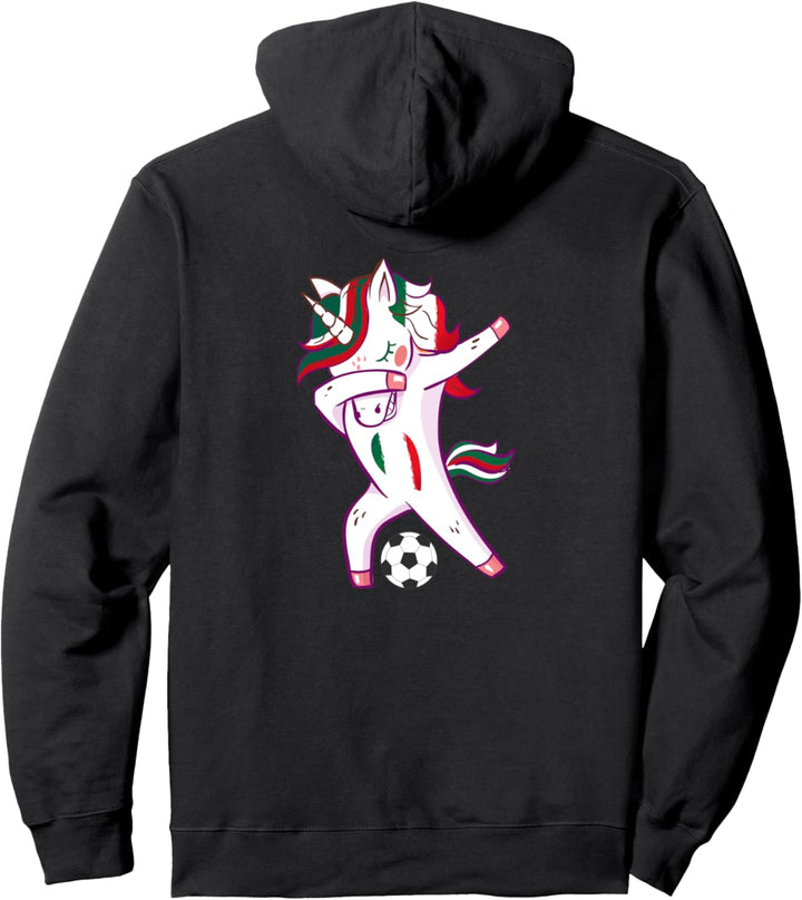 Mexican Flag Football Player Gift Dabbing Soccer Unicorn Pullover Hoodie