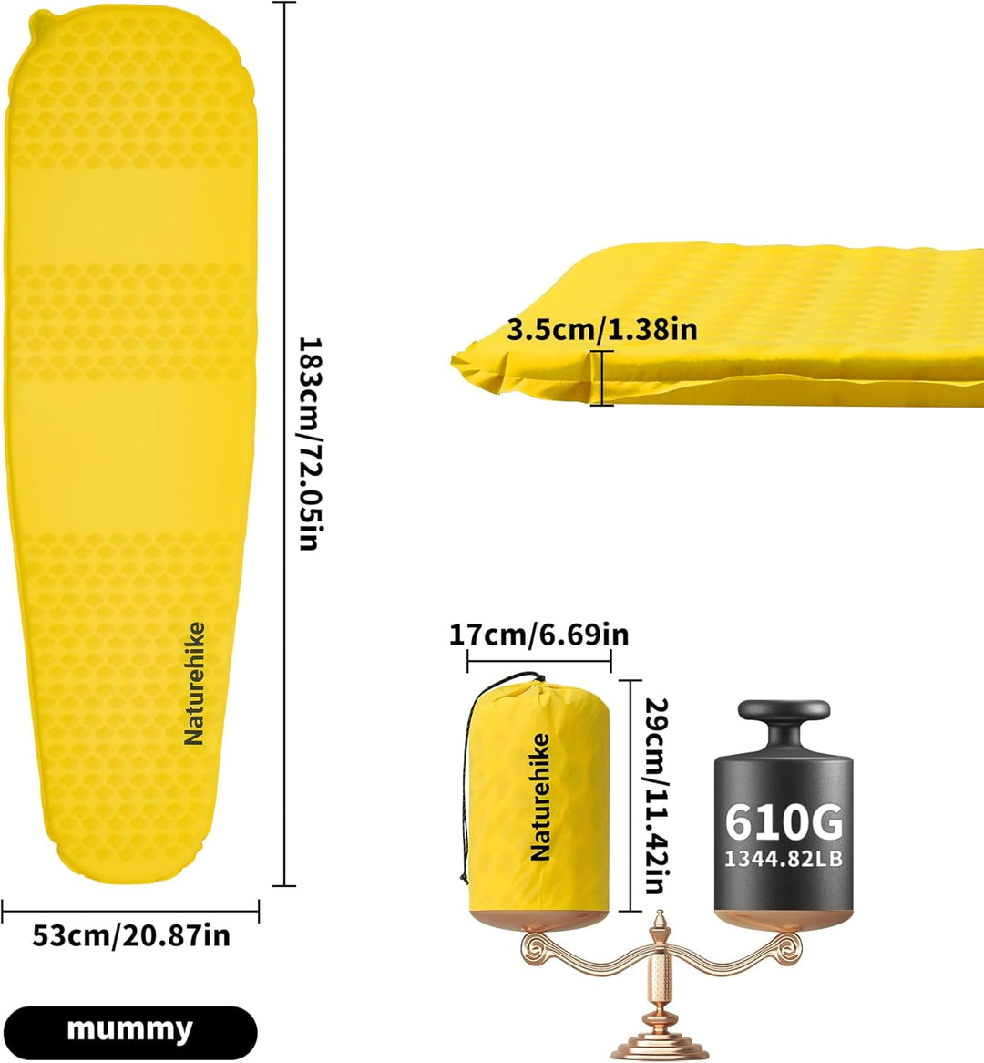 Naturehike Isomatte Selbstaufblasend Outdoor Camping Selbstaufblasende Isomatte – 3,5cm Dick mit Kle