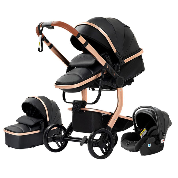 NADDLILY PU-Leder Kinderwagen 3 in 1, Buggy mit Umkehrbarem Zwei-Wege-Schub, Kinderwagen Faltbarem T