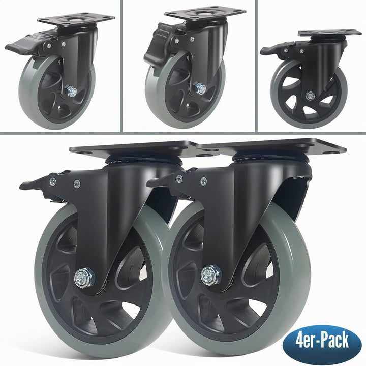 Möbelrollen mit Bremse 125MM Lenkrollen, 4 Stück Schwerlastrollen inkl. Montagezubehör, Transportrol