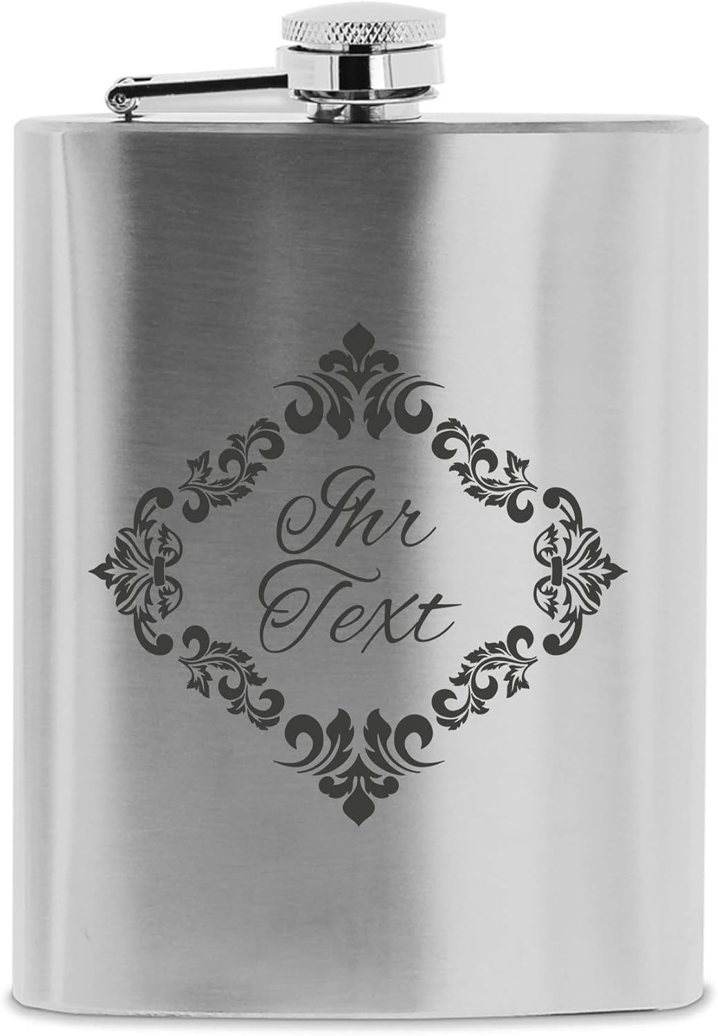 stempel-fabrik – personalisierbarer Flachmann aus Edelstahl mit Name – Motiv Ornament – Taschenflasc