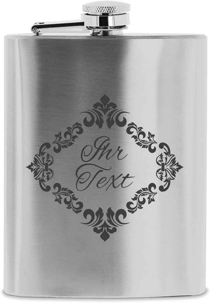 stempel-fabrik – personalisierbarer Flachmann aus Edelstahl mit Name – Motiv Ornament – Taschenflasc