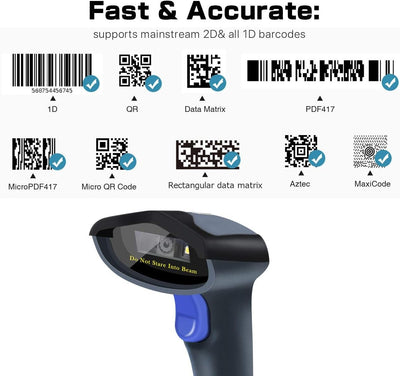 NETUM Kabelgebundener 2D QR Barcode-Scanner mit Halterung - Handheld Automatischer Omnidirektionaler