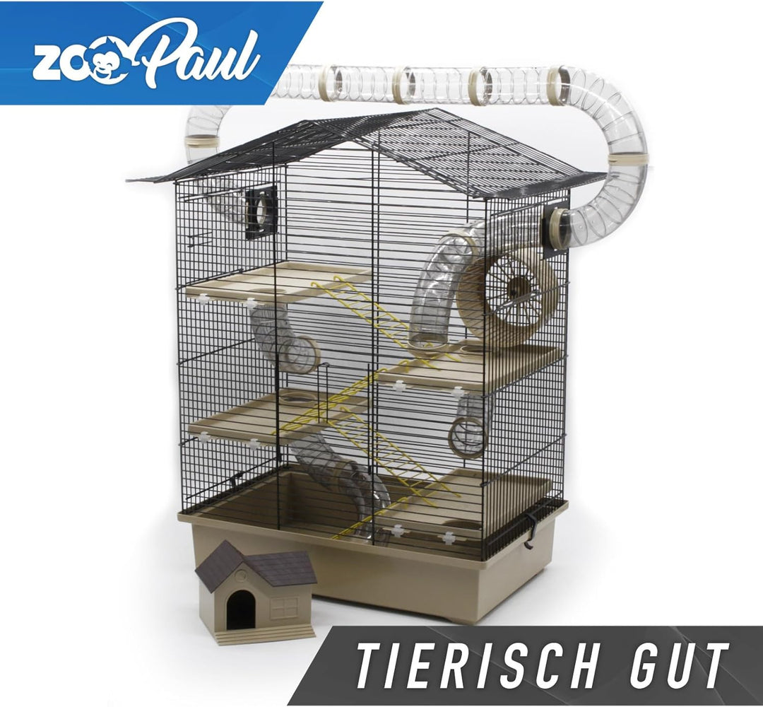 ZooPaul XXL Nagerkäfig Hamsterkäfig beige Maus Käfig inklusive Tunnelsystem viel Zubehör, beige