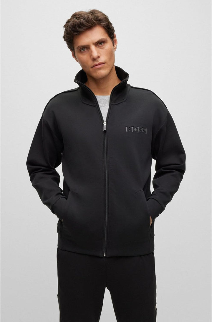 BOSS Herren Selwyn Relaxed-Fit Sweatjacke mit Reissverschluss und Logo-Prägung, Black1