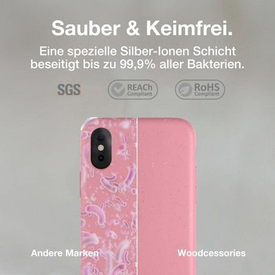 Woodcessories - Antibakterielle Bio Hülle kompatibel mit iPhone XS Hülle pink, iPhone X Hülle pink -