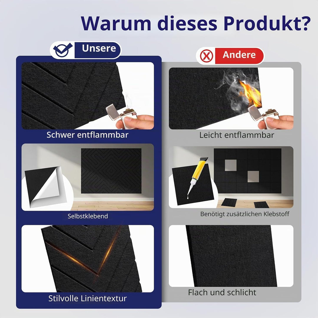 Vieshful Selbstklebende Akustikpaneele 20 Stück 30x30x1 cm – Hochdichte Schallschutzplatten Wandpane