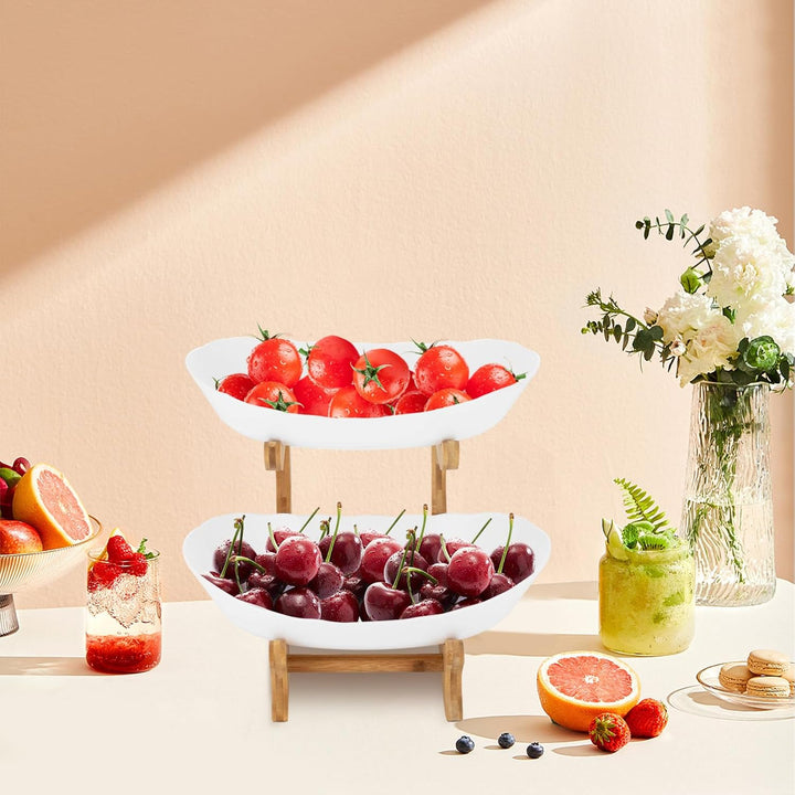 2-stöckige Obstschale Keramik Obst Etagere mit 2 Etagen Platzsparendes Obstkorb Etagere Obstkorbstän