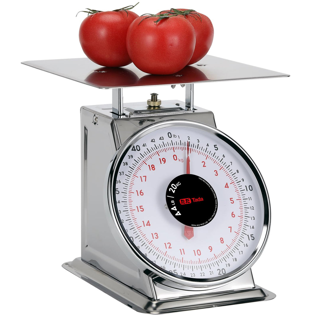 Tada Mechanische Küchenwaage, 20 kg, Edelstahl, robust, Portionskontrolle, Lebensmittelwaage