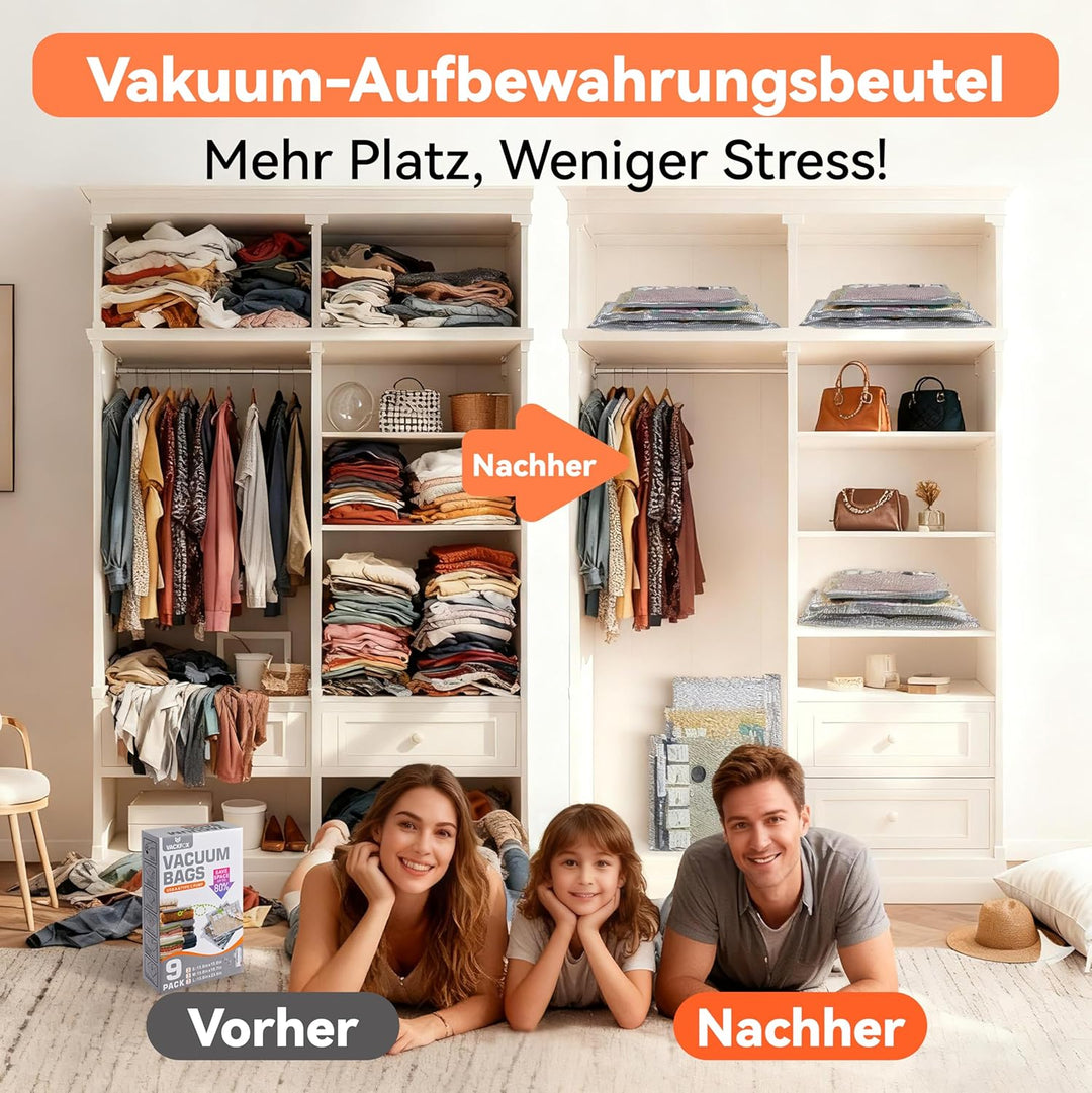 vakuumbeutel mit pumpe,9-teilig für Kleidung,mit USB- und Type-C-Pumpe,vakuumbeutel für kleidung rei