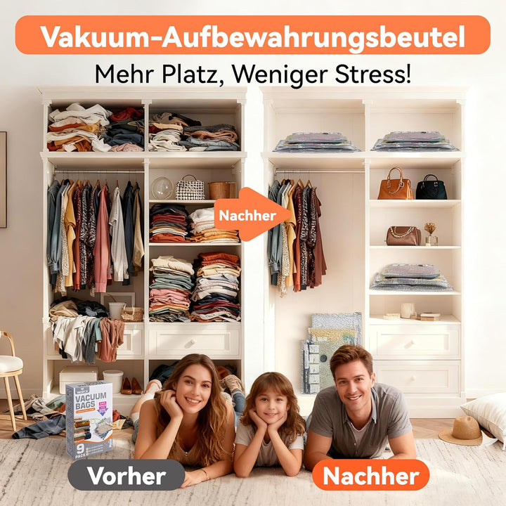 vakuumbeutel mit pumpe,9-teilig für Kleidung,mit USB- und Type-C-Pumpe,vakuumbeutel für kleidung rei