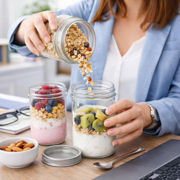 Doppelschicht Glas Salatglas mit Deckel, Trocken- und Nassgetrennt, Frühstücksbecher für Joghurt Müs