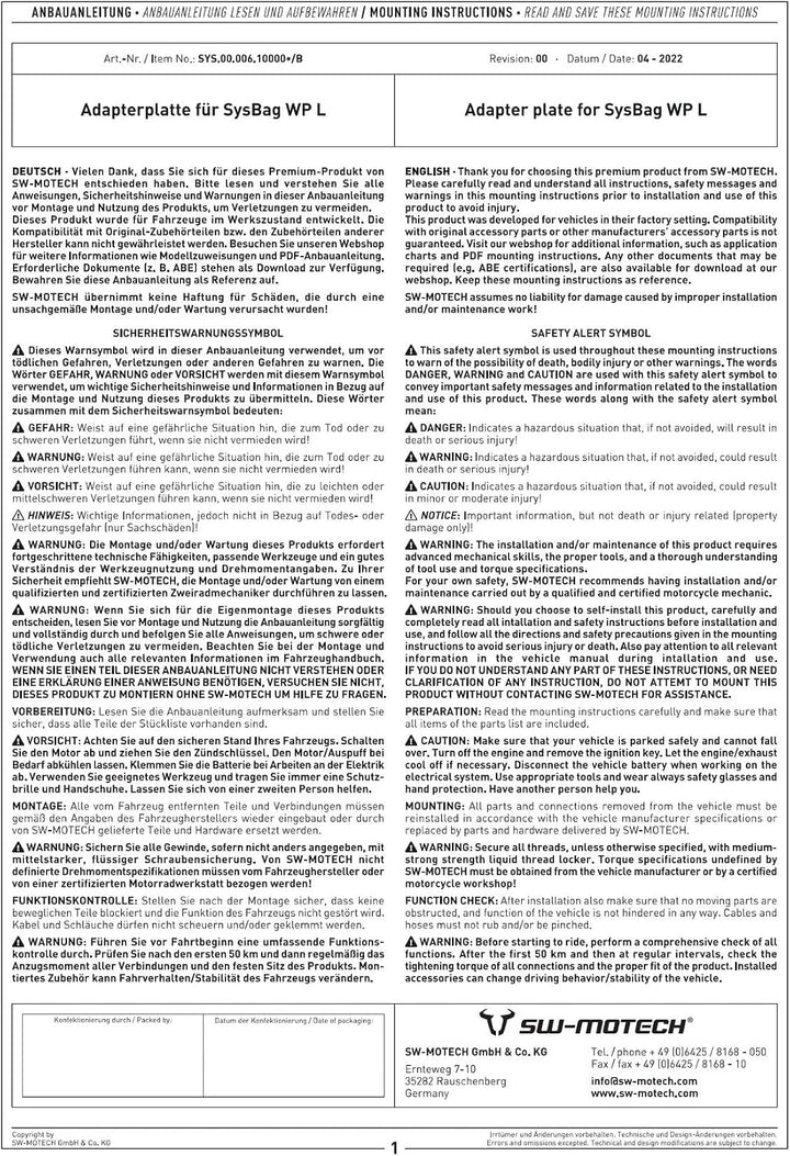 SW-Motech Adapterplatte links für SysBag WP L - Schwarz.