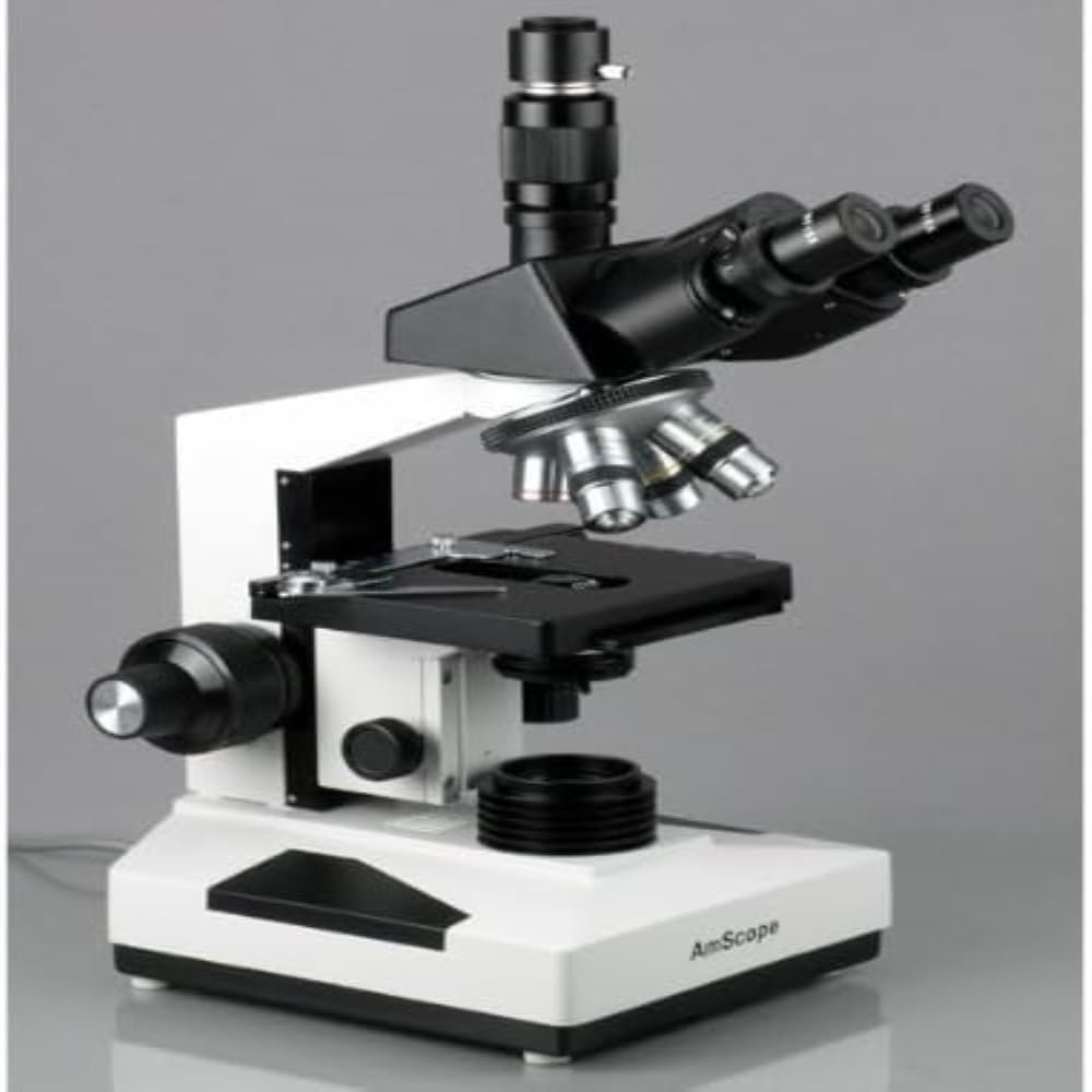 AmScope T490B-DK Trinokulares Zusammengesetztes Dunkelfeldmikroskop, 40X-2000X, 12" x 9" x 16", Weis