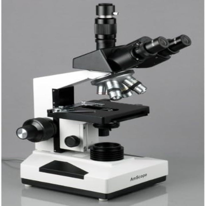 AmScope T490B-DK Trinokulares Zusammengesetztes Dunkelfeldmikroskop, 40X-2000X, 12" x 9" x 16", Weis