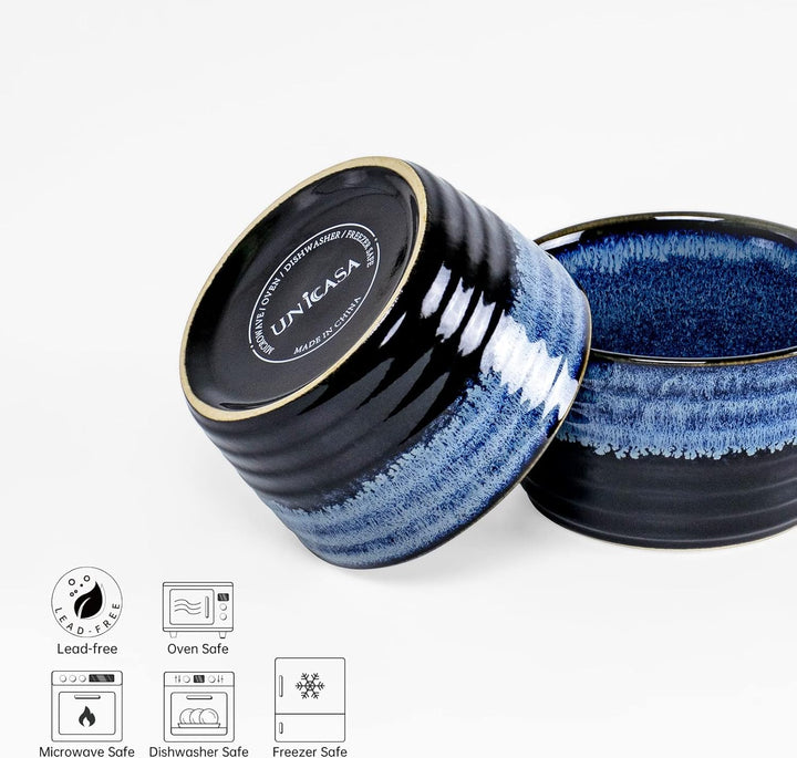 UNICASA Soufflé Förmchen, Creme Brulee Schälchen Blau 4 Stück, Souffleförmchen Porzellan Pastetenfor