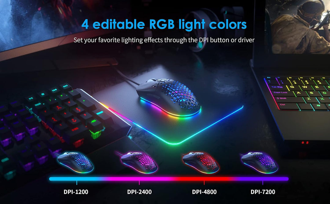 Gaming Maus 7200 DPI RGB Waben Design für PC Laptop C306, C306