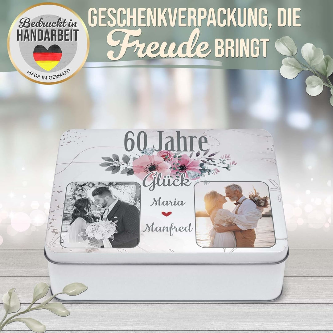 Print Royal PR Geschenkdose zur Diamantenen Hochzeit - 60 Jahre - mit Fotos &amp; Namen - Erinnerungsbox