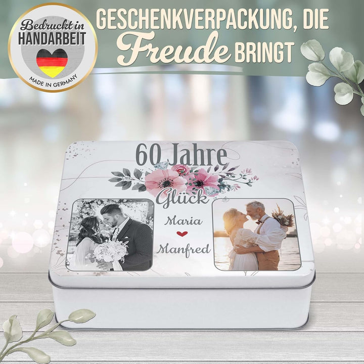 Print Royal PR Geschenkdose zur Diamantenen Hochzeit - 60 Jahre - mit Fotos &amp; Namen - Erinnerungsbox
