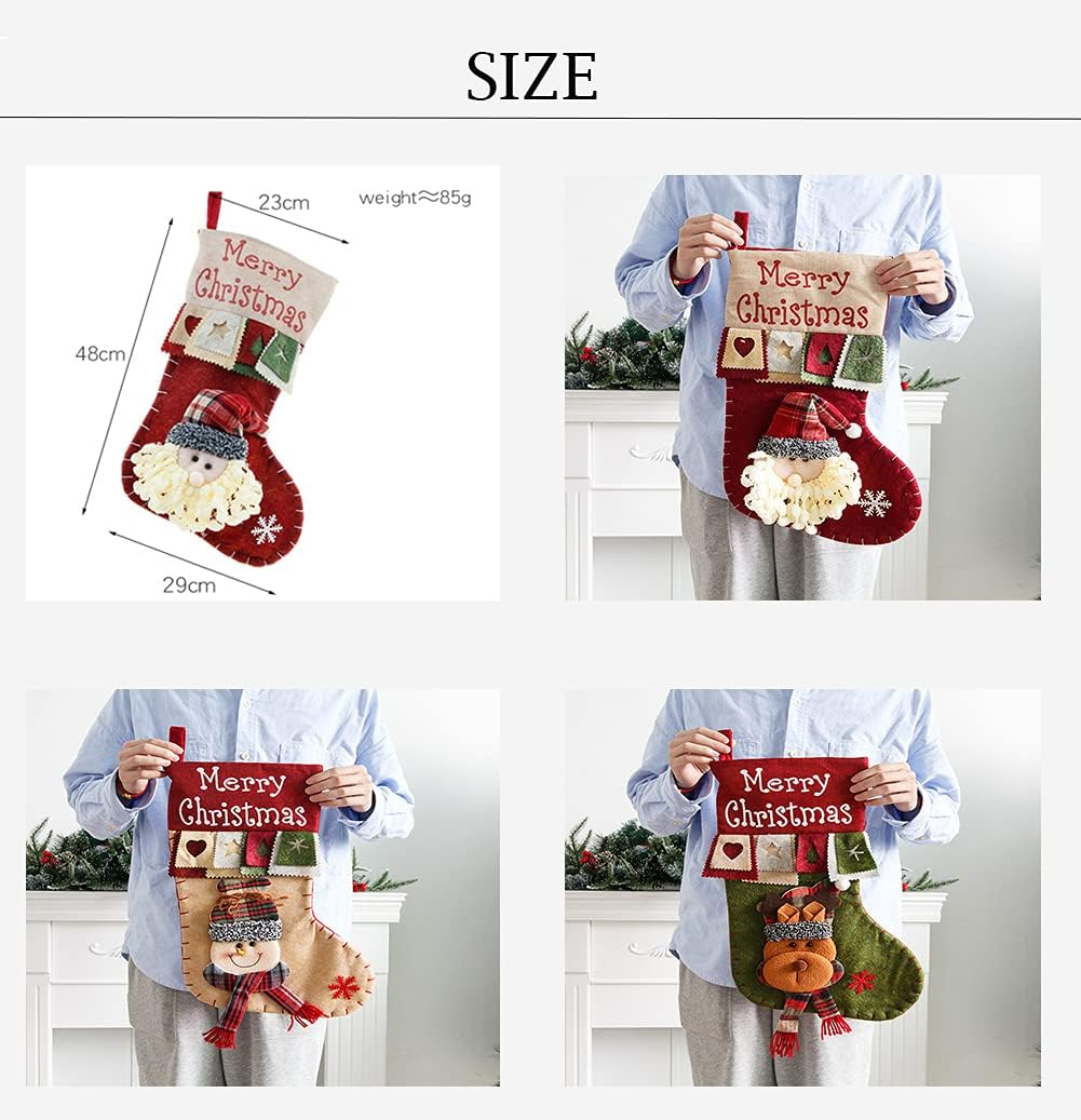YULOONG Grosse Weihnachtsstrümpfe Weihnachtsmann Schneemann Hirsch Set Weihnachtsgeschenktüten Weihn