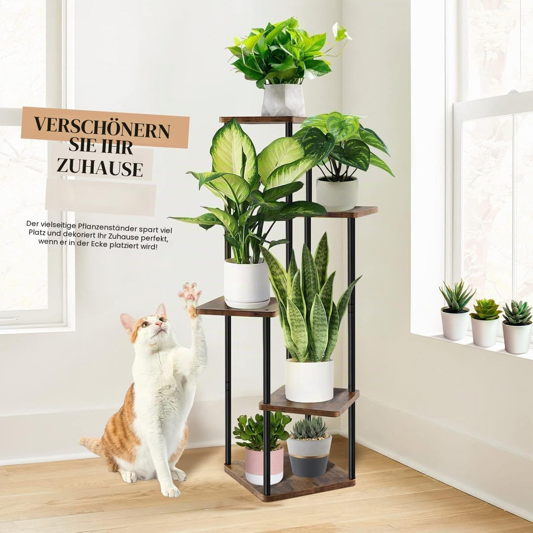 KAHEIGN 5 Etagen Blumenständer Pflanzenständer Pflanzentreppe aus Holz und Metall, 106cm Hoch Blumen