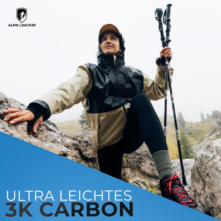 ALPIN LOACKER Wanderstöcke faltbar Carbon oder Aluminium mit Korkgriff I Nordic Walking Stöcke Damen