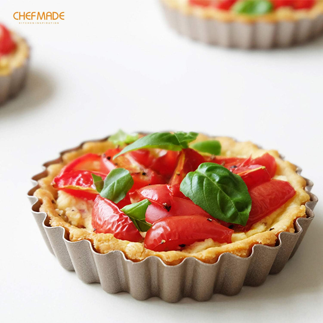 CHEFMADE Mini Torte Pan Set, 4-zoll 4Pcs mit Abnehmbare Lose Bottom Nicht-Stick Runde Quiche Tart Ba