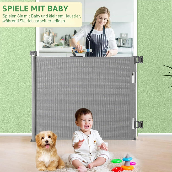 MYPIN Türschutzgitter Ausziehbar, 0-140cm Treppenschutzrollo Hund Türgitter und Baby Treppenschutzgi
