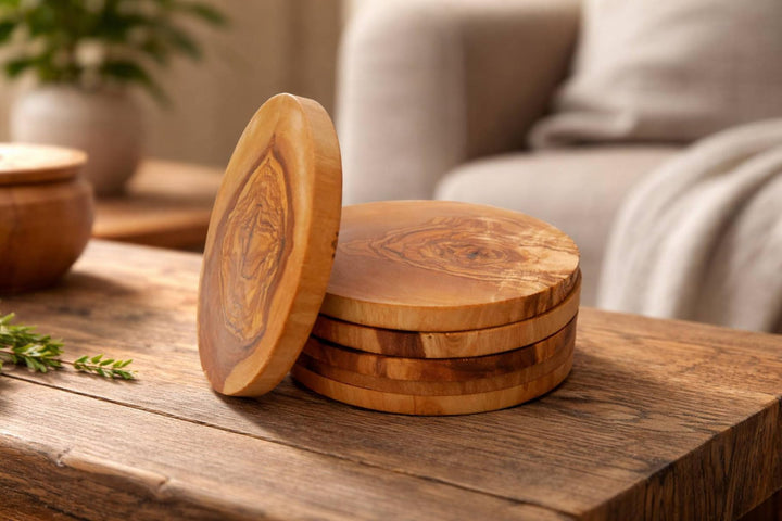 D.O.M. Untersetzer RUND Ø ca. 12 cm aus Olivenholz Set 6tlg.