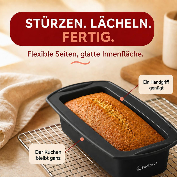 Backhaus FlexBake® Silikon Kastenform - Brotbackform &amp; Teigschaber - Premium BackSet in Platin Silik