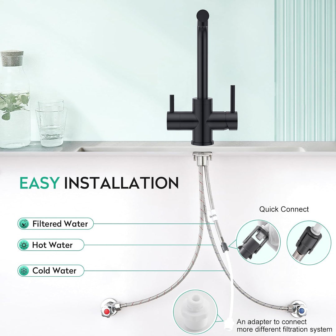 CREA 3 Wege Wasserhahn Küche, 360° Drehbar Küchenarmatur, 3 in 1 Mischbatterie für Wasserfilter Osmo