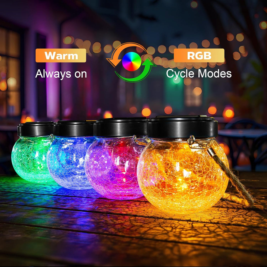 Solar Laternen Aussen 2er Set - IP65 wasserdichte Hängende Solarlampen mit Warm-Amber & RGB Farben,