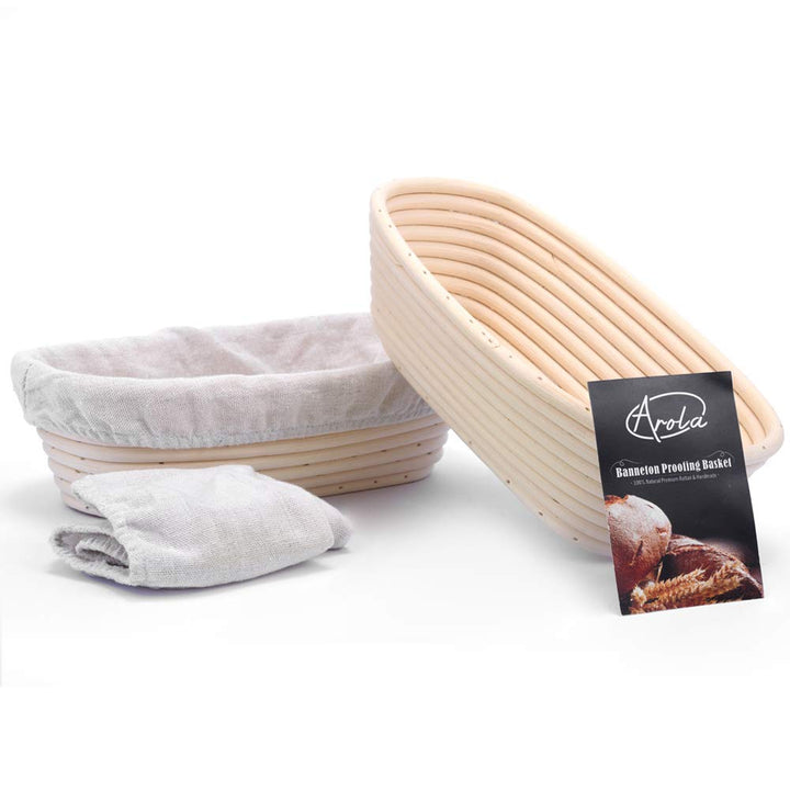 2 Pack 25cm Gärkörbchen Banneton Brotform Korb,Handgewebter Natürlicher Rattan Gärkorb mit Leinen Li